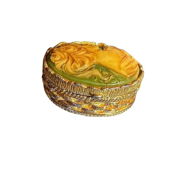 Vintage Gold Tone Silhouette Cameo Perfume Box - Picture 4 of 6